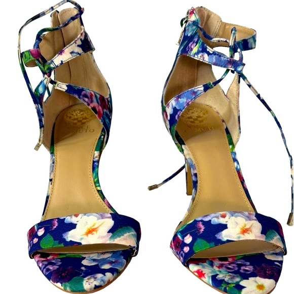 Vince Camoto Flower Print Stilletto Heels That Tie At Ankles Size 10M - Picture 2 of 8
